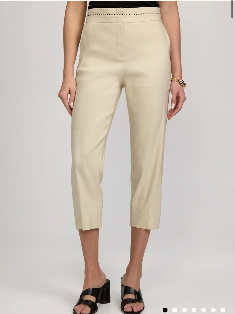 Laura Slim-Leg Capris Pants Cashew Tan Linen Blend